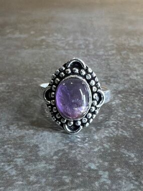 Vintage Style Boho Silver 925 Ring Size 10 Amethyst Gemstone Women Jewelry